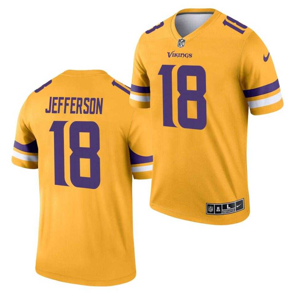 Men's Minnesota Vikings #18 Justin Jefferson Gold 2021 Inverted Legend Stitched Jersey Dzhi,We sell and wholesale Men's Minnesota Vikings #18 Justin Jefferson Gold 2021 Inverted Legend Stitched Jersey Dzhi on line form chian!